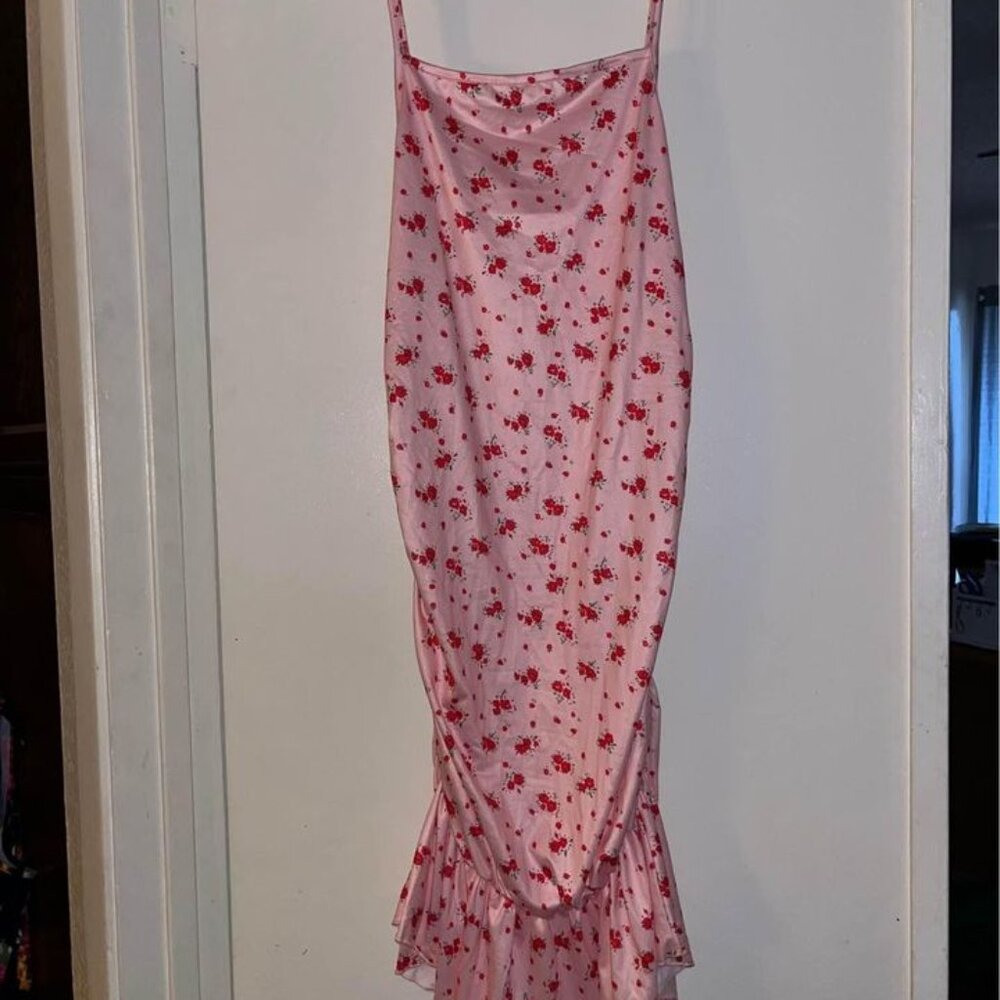 Pink Floral Ruffle Mermaid Hem Dress, Size 12